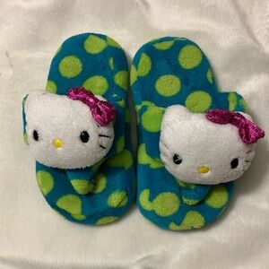 EUC Hello Kitty Lime green/aqua slippers 11/12 toddler.  Kitty has sequin bow